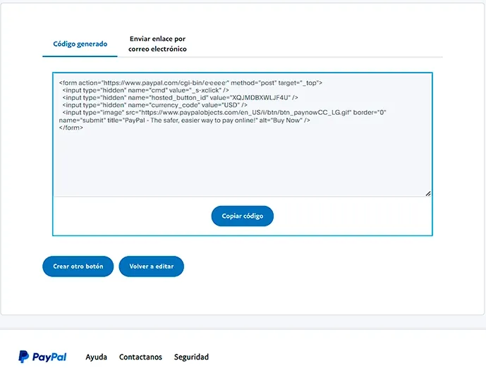 PayPal copiar código botón