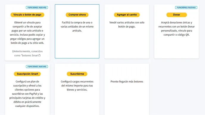 Paypal tipos de botones